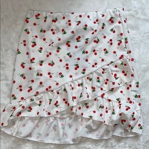PRETTYLITTLETHING WHITE CHERRY WRAP MINI SKIRT